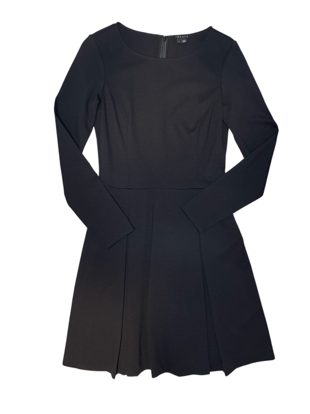 Theory Black Long-Sleeve Fit-and-Flare Dress